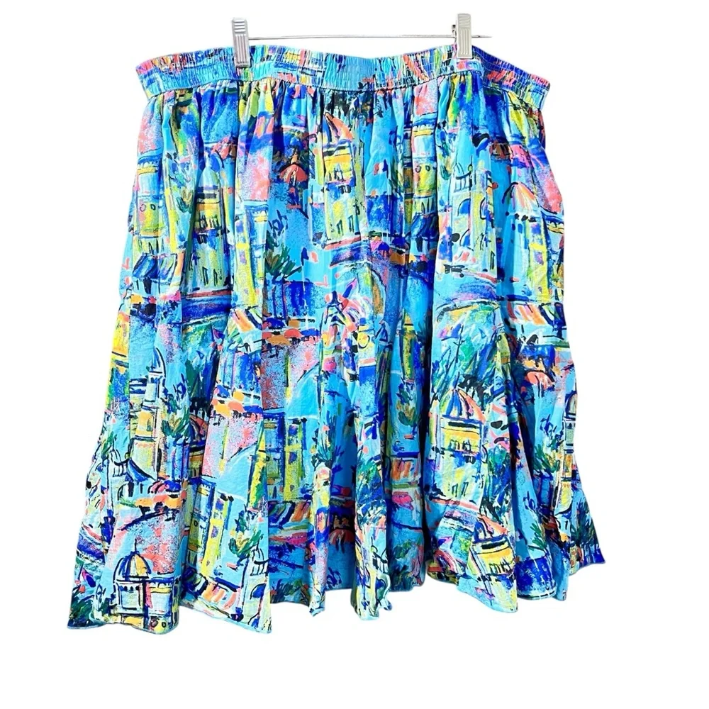 Lane Bryant Women’s Blue Paris Print A-Line Skirt 14/16 Plus Size Fit & Flare